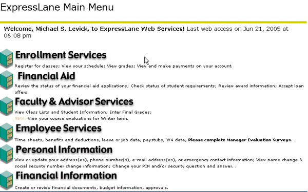 faculty advisor services menu